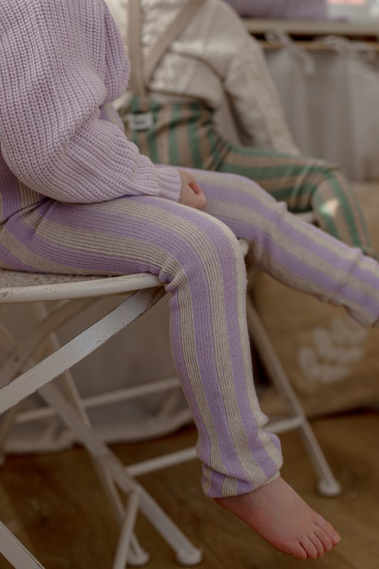 Silly Silas Striped Footless Tights - Lavender/Cream